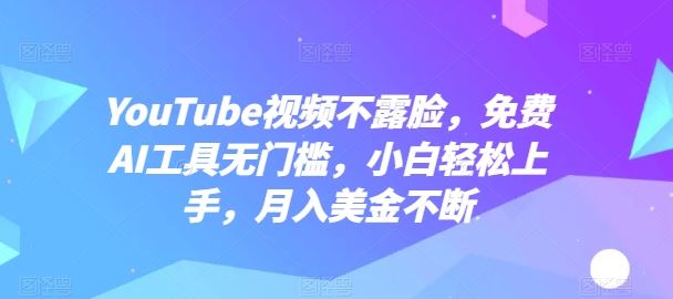 YouTube视频不露脸，免费AI工具无门槛，小白轻松上手，月入美金不断【揭秘】-甄选网创