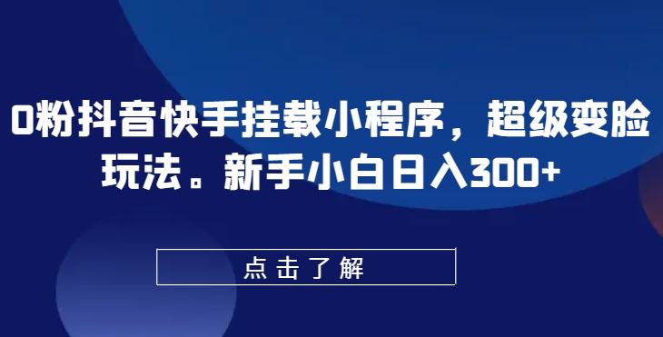 0粉抖音快手挂载小程序，超级变脸玩法，新手小白日入300+【揭秘】-甄选网创