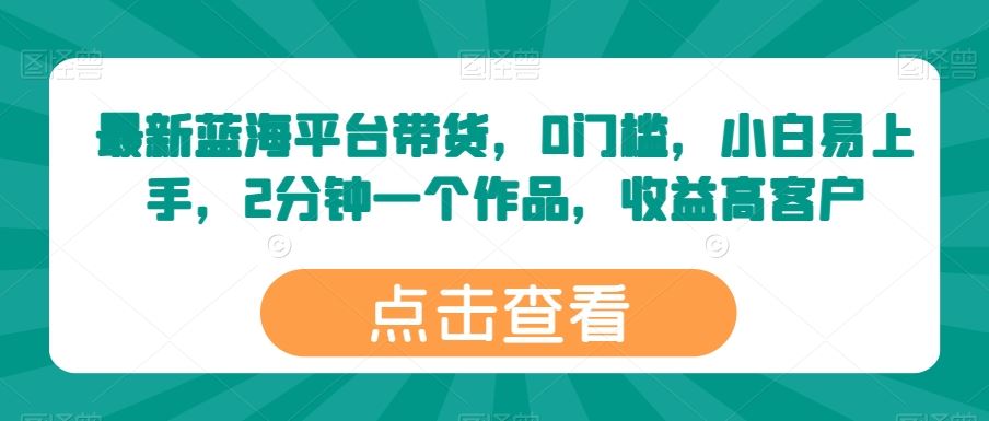 最新蓝海平台带货，0门槛，小白易上手，2分钟一个作品，收益高【揭秘】-甄选网创