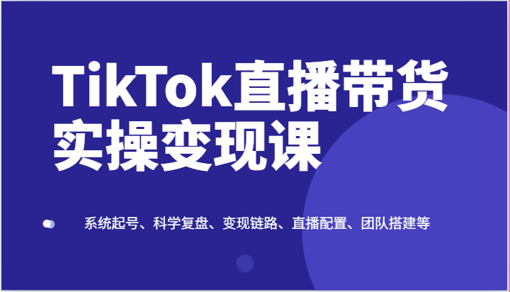 TikTok直播带货实操变现课：系统起号、科学复盘、变现链路、直播配置、团队搭建等-甄选网创