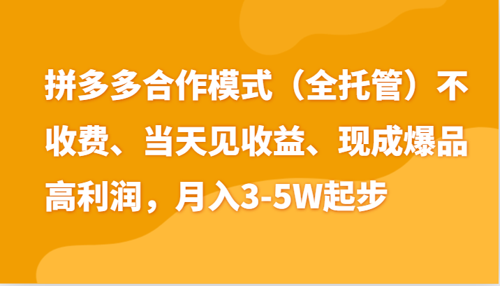 最新拼多多模式日入4K+两天销量过百单，无学费、老运营代操作、小白福利-甄选网创