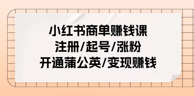小红书商单赚钱课：注册/起号/涨粉/开通蒲公英/变现赚钱（25节课）-甄选网创