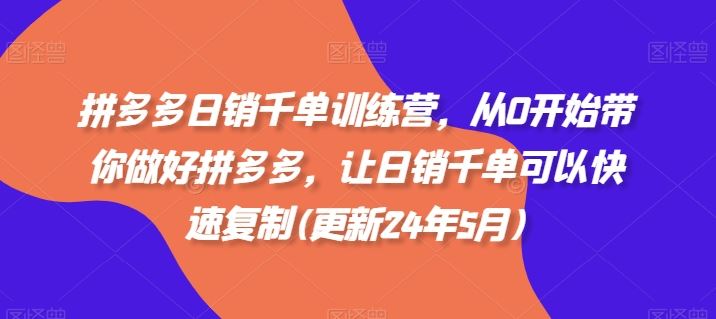 拼多多日销千单训练营，从0开始带你做好拼多多，让日销千单可以快速复制(更新24年5月)-甄选网创