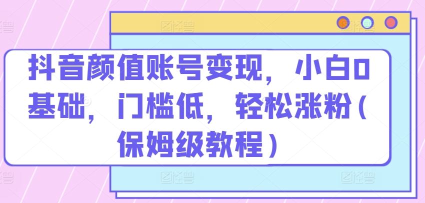 抖音颜值账号变现，小白0基础，门槛低，​轻松涨粉(保姆级教程)【揭秘】-甄选网创