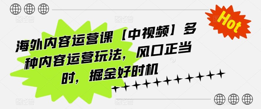 海外内容运营课【中视频】多种内容运营玩法，风口正当时，掘金好时机-甄选网创