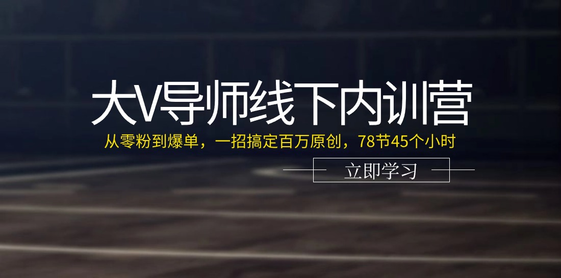 大V导师线下内训营：从零粉到爆单，一招搞定百万原创（78节45个小时）-甄选网创