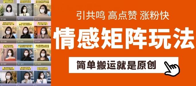 简单搬运，情感矩阵玩法，涨粉速度快，可带货，可起号【揭秘】-甄选网创