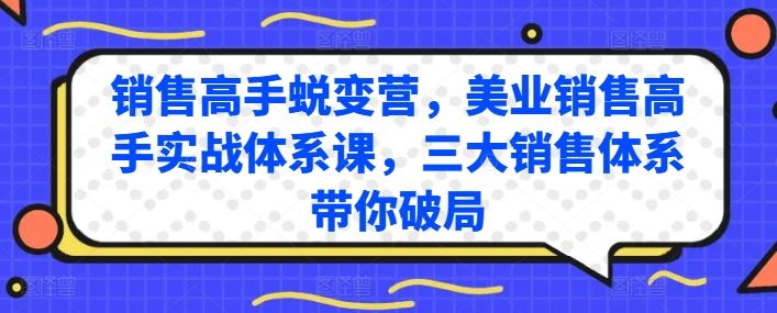 销售高手蜕变营，美业销售高手实战体系课，三大销售体系带你破局-甄选网创