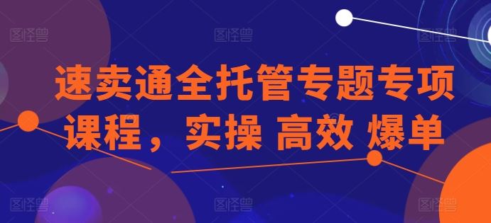 速卖通全托管专题专项课程，实操 高效 爆单-甄选网创