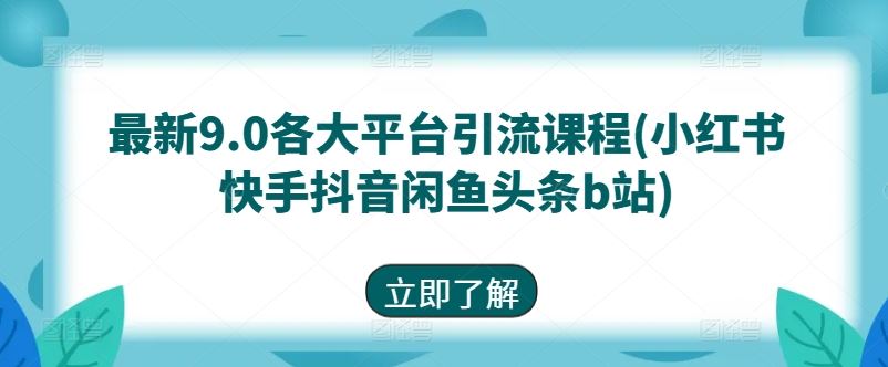 最新9.0各大平台引流课程(小红书快手抖音闲鱼头条b站)-甄选网创