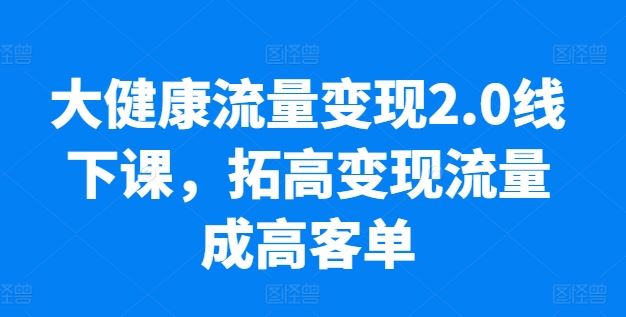 大健康流量变现2.0线下课，​拓高变现流量成高客单，业绩10倍增长，低粉高变现，只讲落地实操-甄选网创