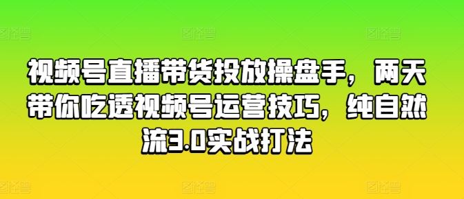 视频号直播带货投放操盘手，两天带你吃透视频号运营技巧，纯自然流3.0实战打法-甄选网创