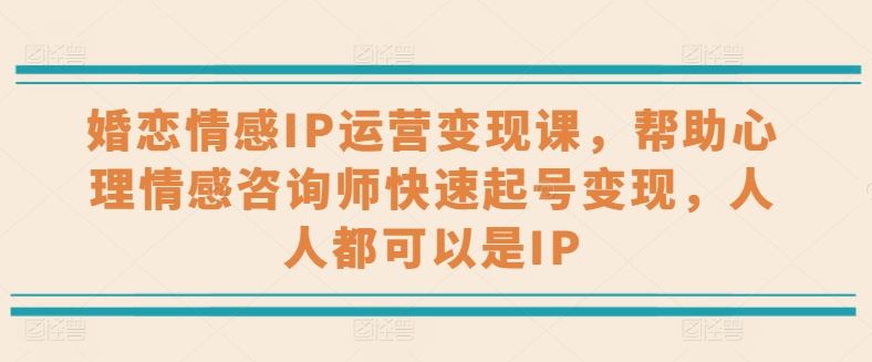 婚恋情感IP运营变现课，帮助心理情感咨询师快速起号变现，人人都可以是IP-甄选网创