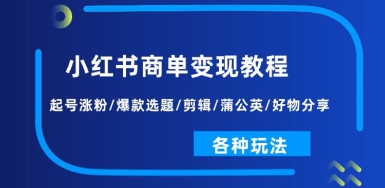 小红书商单变现教程：起号涨粉/爆款选题/剪辑/蒲公英/好物分享/各种玩法-甄选网创