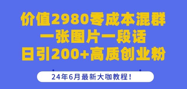 价值2980零成本混群一张图片一段话日引200+高质创业粉，24年6月最新大咖教程【揭秘】-甄选网创