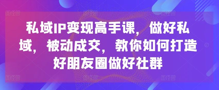 私域IP变现高手课，做好私域，被动成交，教你如何打造好朋友圈做好社群-甄选网创