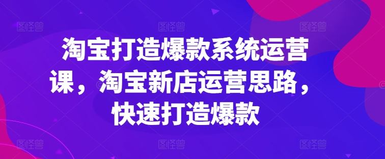 淘宝打造爆款系统运营课，淘宝新店运营思路，快速打造爆款-甄选网创