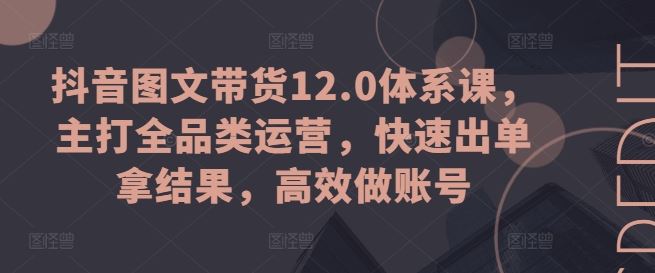 抖音图文带货12.0体系课，主打全品类运营，快速出单拿结果，高效做账号-甄选网创