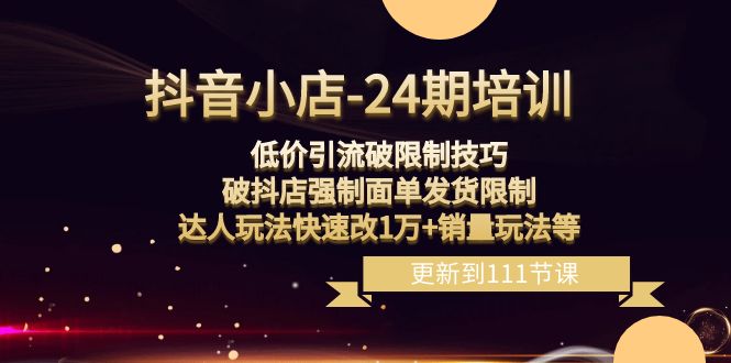 （8394期）抖音小店-24期：低价引流破限制技巧，破抖店强制面单发货限制，达人玩法…-甄选网创