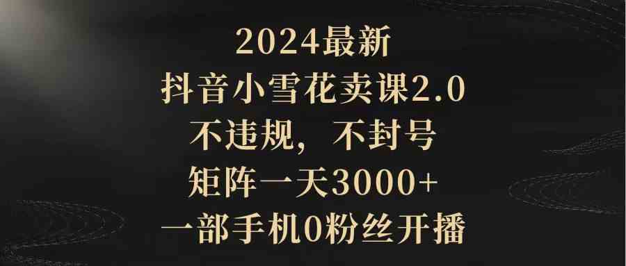 （9639期）2024最新抖音小雪花卖课2.0 不违规 不封号 矩阵一天3000+一部手机0粉丝开播-甄选网创