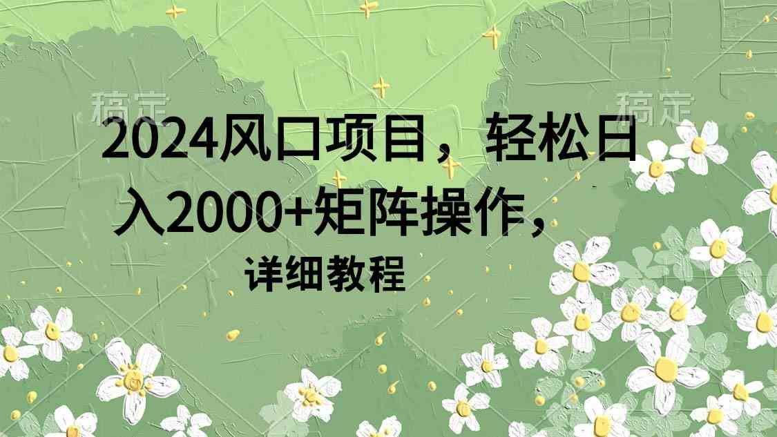 （9652期）2024风口项目，轻松日入2000+矩阵操作，详细教程-甄选网创