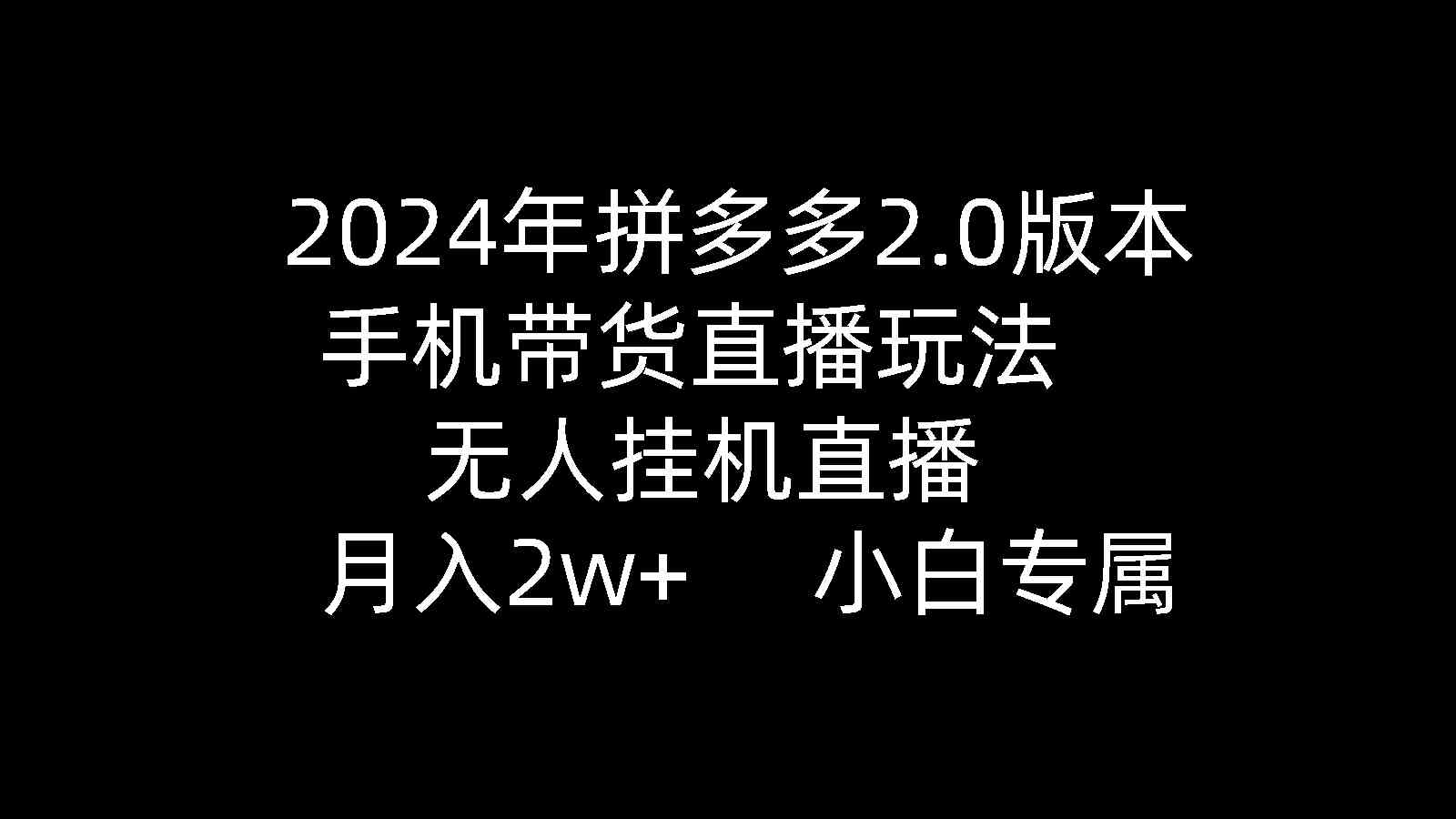 （9768期）2024年拼多多2.0版本，手机带货直播玩法，无人挂机直播， 月入2w+， 小…-甄选网创