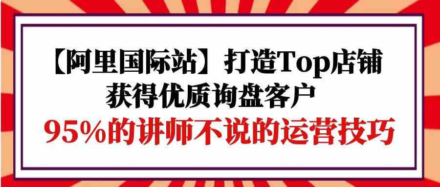 （9976期）【阿里国际站】打造Top店铺-获得优质询盘客户，95%的讲师不说的运营技巧-甄选网创