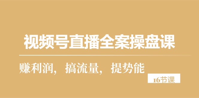 （10207期）视频号直播全案操盘课，赚利润，搞流量，提势能（16节课）-甄选网创