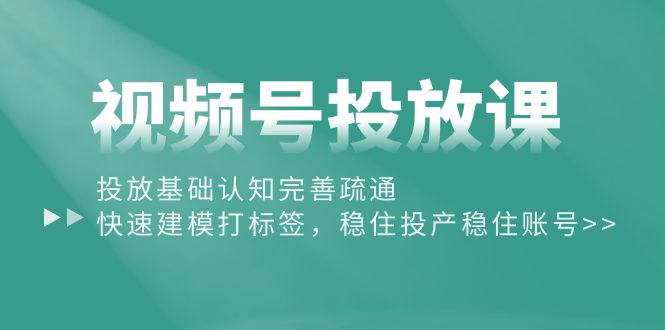 （10205期）视频号投放课：投放基础认知完善疏通，快速建模打标签，稳住投产稳住账号-甄选网创