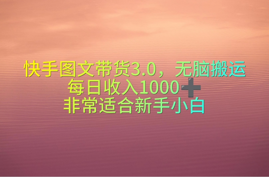 （10252期）快手图文带货3.0，无脑搬运，每日收入1000＋，非常适合新手小白-甄选网创