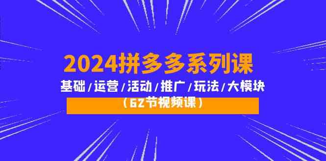 （10019期）2024拼多多系列课：基础/运营/活动/推广/玩法/大模块（62节视频课）-甄选网创