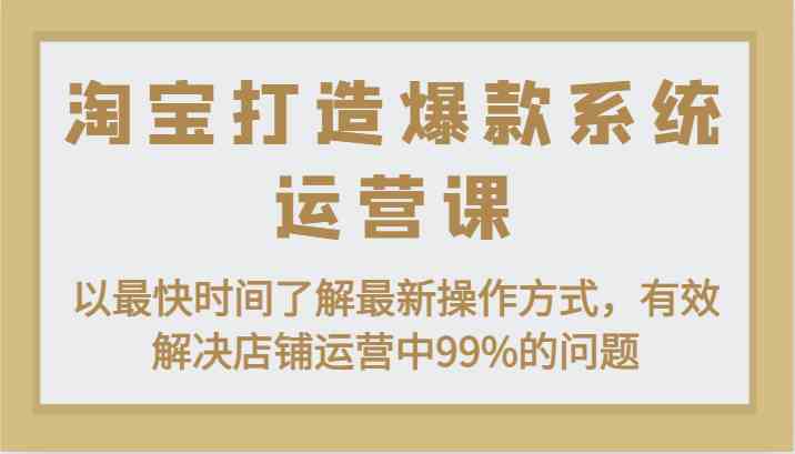 淘宝打造爆款系统运营课：以最快时间了解最新操作方式，有效解决店铺运营中99%的问题-甄选网创