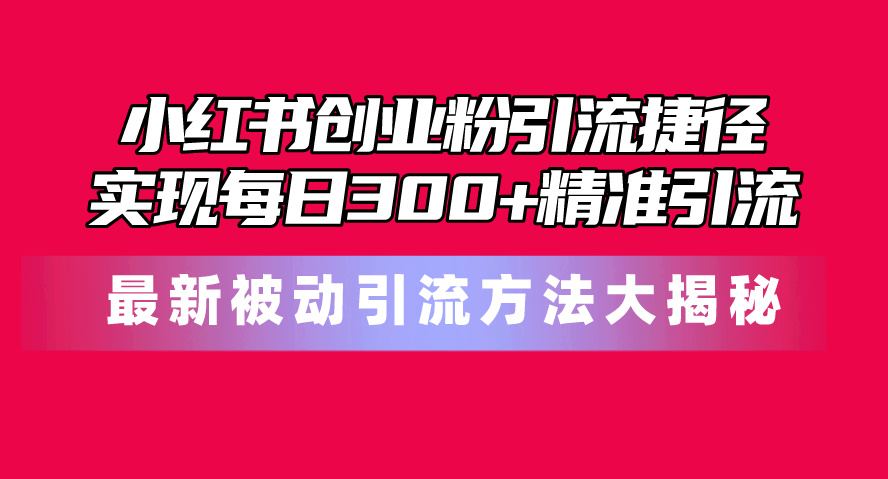 （10692期）小红书创业粉引流捷径！最新被动引流方法大揭秘，实现每日300+精准引流-甄选网创