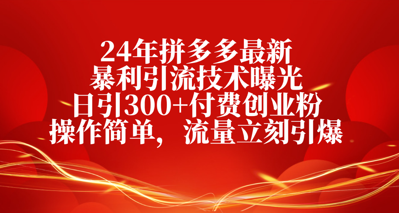 （10559期）24年拼多多最新暴利引流技术曝光，日引300+付费创业粉，操作简单，流量…-甄选网创