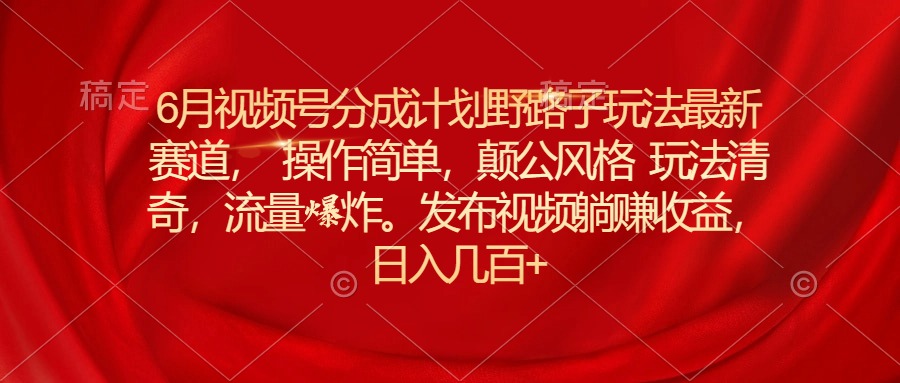 （11040期）6月视频号分成计划野路子玩法最新赛道操作简单，颠公风格玩法清奇，流…-甄选网创