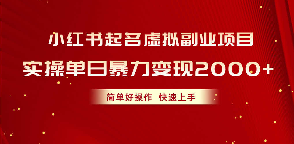 （10856期）小红书起名虚拟副业项目，实操单日暴力变现2000+，简单好操作，快速上手-甄选网创