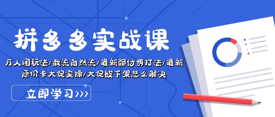 （10865期）拼多多·实战课：万人团玩法/截流自然流/最新强付费打法/最新原价卡大促..-甄选网创