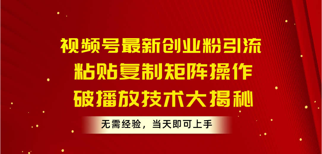 （10803期）视频号最新创业粉引流，粘贴复制矩阵操作，破播放技术大揭秘，无需经验…-甄选网创