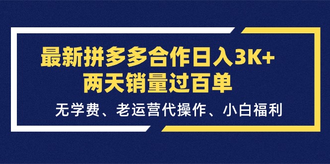 （11291期）最新拼多多合作日入3K+两天销量过百单，无学费、老运营代操作、小白福利-甄选网创