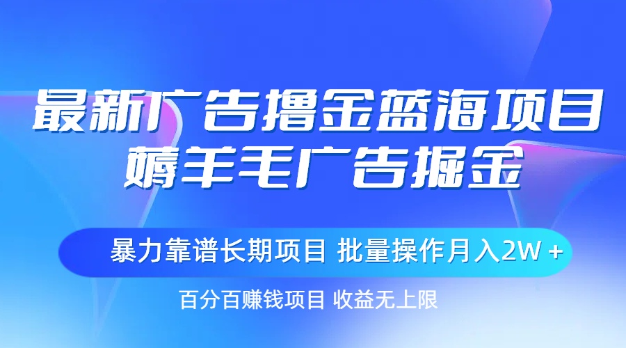 （11193期）最新广告撸金蓝海项目，薅羊毛广告掘金 长期项目 批量操作月入2W＋-甄选网创