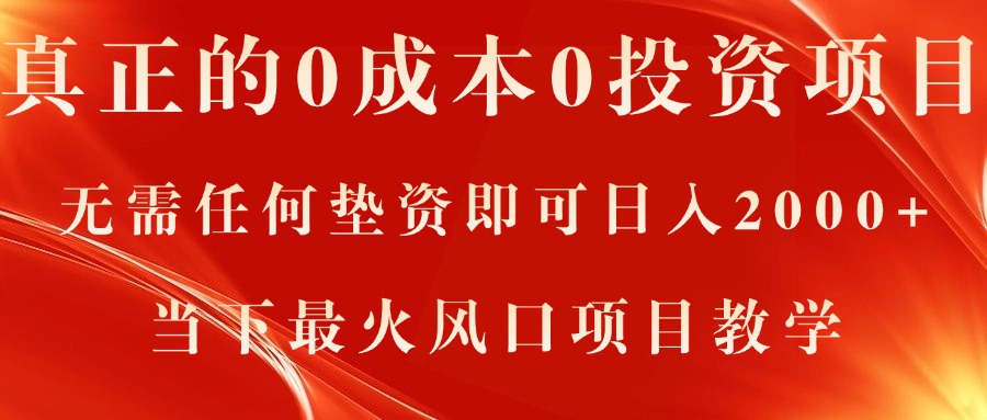 （11387期）真正的0成本0投资项目，无需任何垫资即可日入2000+，当下最火风口项目教学-甄选网创