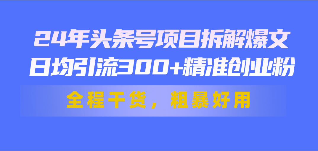 （11397期）24年头条号项目拆解爆文，日均引流300+精准创业粉，全程干货，粗暴好用-甄选网创