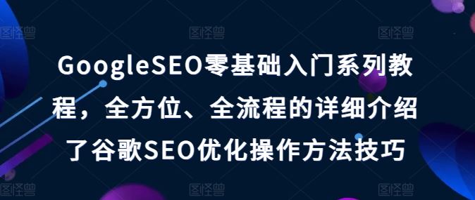 GoogleSEO零基础入门系列教程，全方位、全流程的详细介绍了谷歌SEO优化操作方法技巧-甄选网创