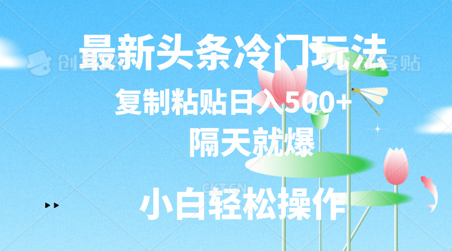 （11414期）最新头条冷门玩法，隔天就爆，复制粘贴日入500+-甄选网创