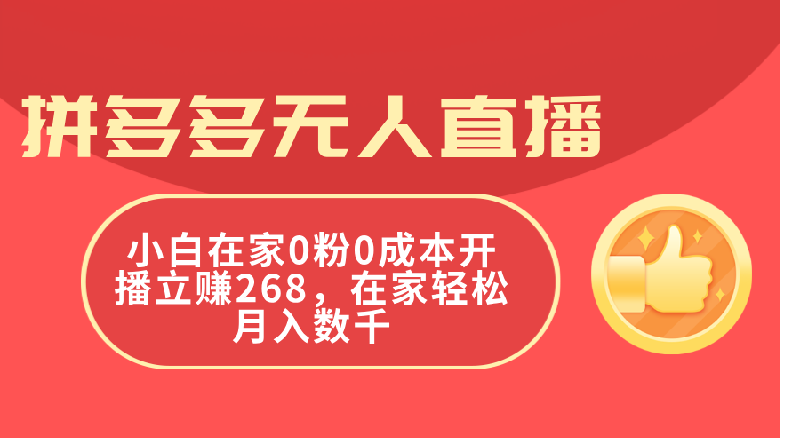 （11521期）拼多多无人直播，小白在家0粉0成本开播立赚268，在家轻松月入数千-甄选网创