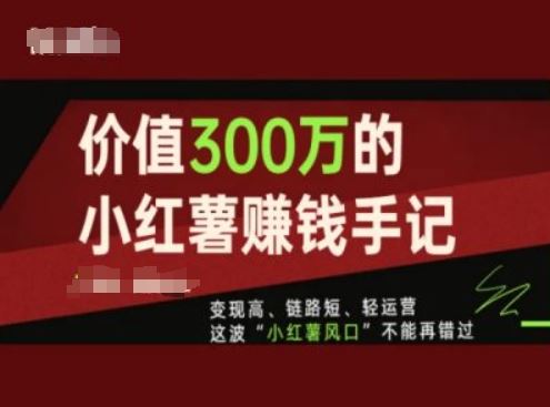 价值300万的小红书赚钱手记，变现高、链路短、轻运营，这波“小红薯风口”不能再错过-甄选网创