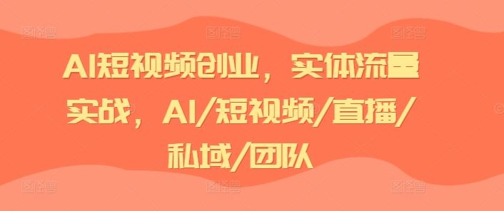 AI短视频创业，实体流量实战，AI/短视频/直播/私域/团队-甄选网创