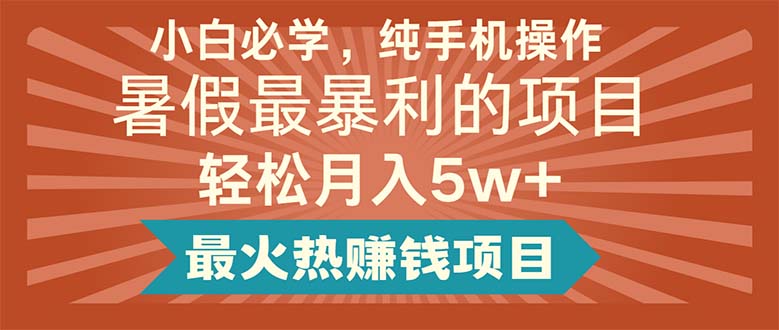 （11583期）小白必学，纯手机操作，暑假最暴利的项目轻松月入5w+最火热赚钱项目-甄选网创