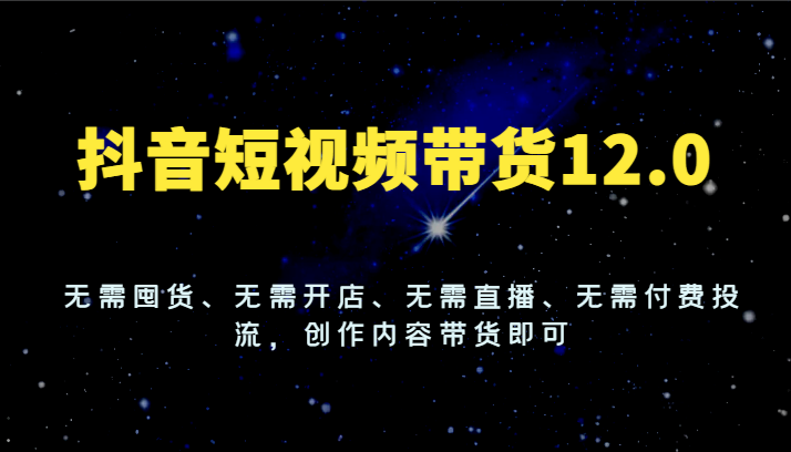 抖音短视频带货12.0，无需囤货、无需开店、无需直播、无需付费投流，创作内容带货即可-甄选网创