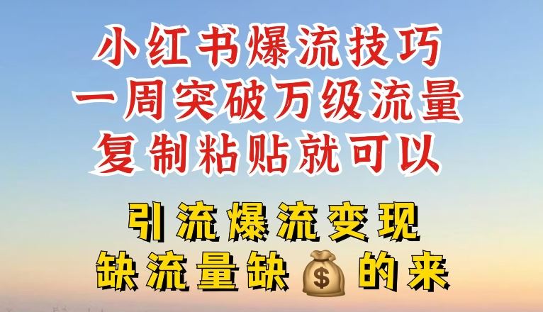 小红书爆流技巧，一周突破万级流量，复制粘贴就可以，引流爆流变现【揭秘】-甄选网创